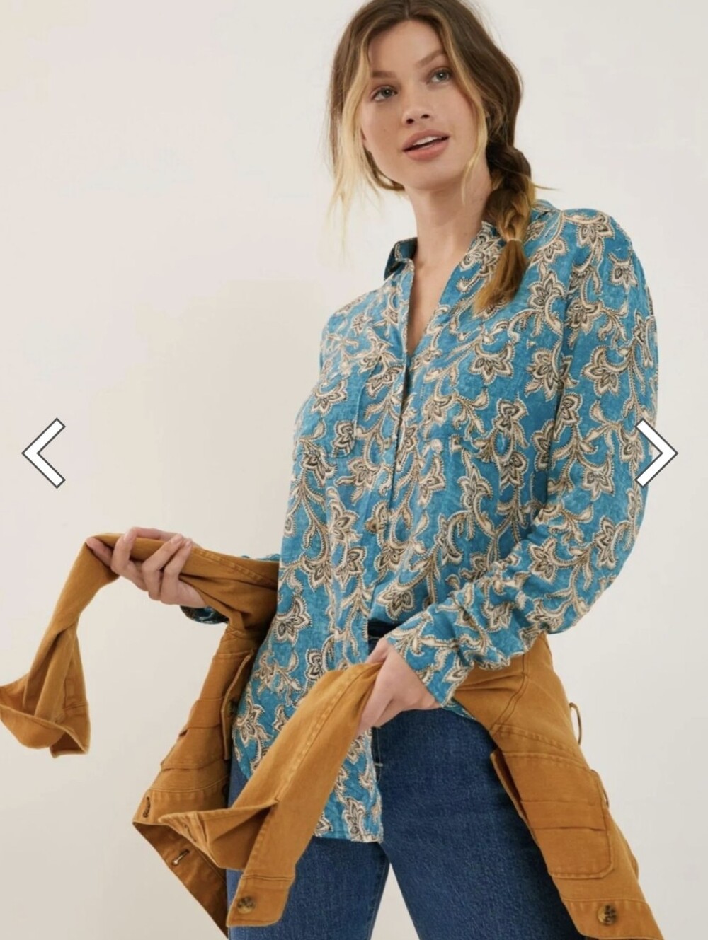 NWT Anthropologie Pilcro Blue Motif Tunic Buttondown Shirt Size Small